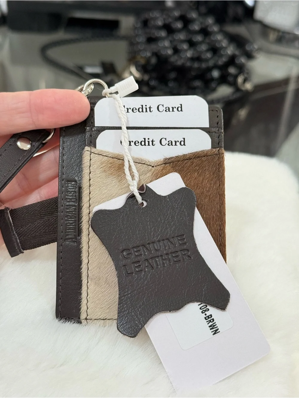 Genuine Brown Cowhide Card Holder - Women’s Key & Card Sleeve by American Bison